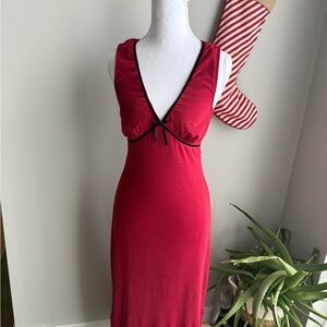 Elegant Red Dress with Black Trim